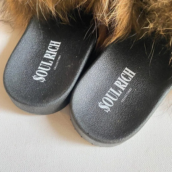 Brown  Fur Real Fur Fluffy Slides NEW 10 - Picture 6 of 10